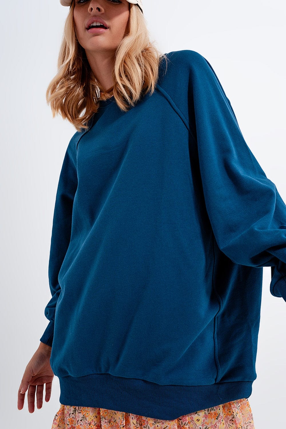Q2 Women's Sweatshirts One Size / Blue / China Super oversized sweatshirt with seam detail in blue