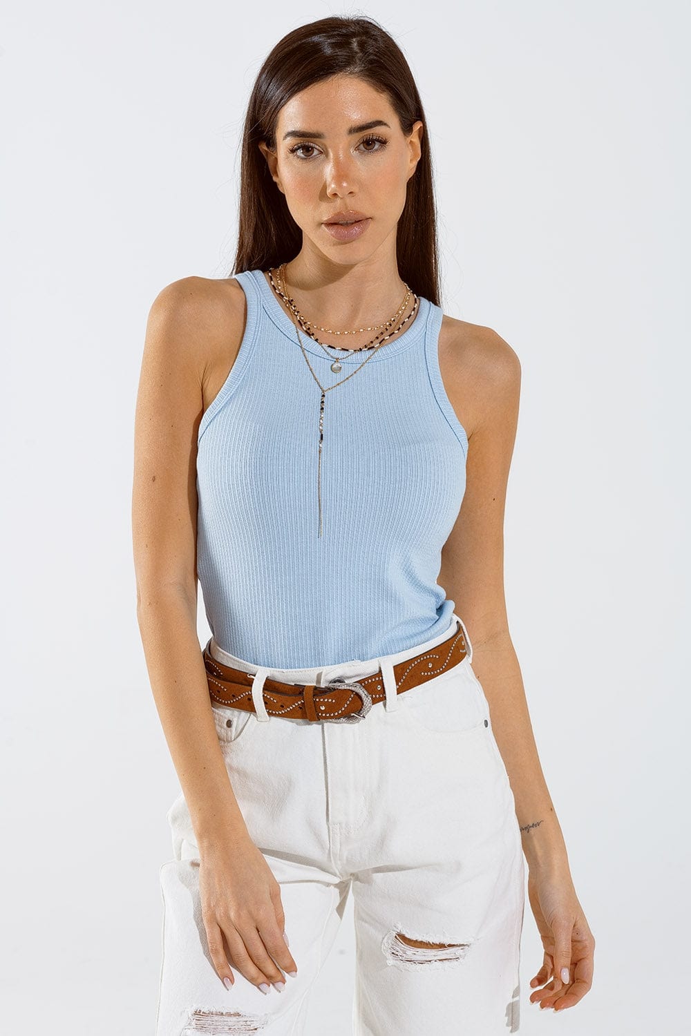 Q2 Women's Tees & Tanks Basic Baby Blue Tank Top In Rib