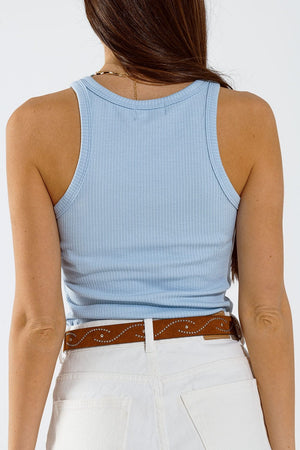 Q2 Women's Tees & Tanks Basic Baby Blue Tank Top In Rib