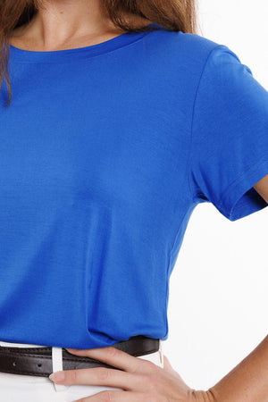 Q2 Women's Tees & Tanks Basic Blue Crew Neck Viscose T-Shirt