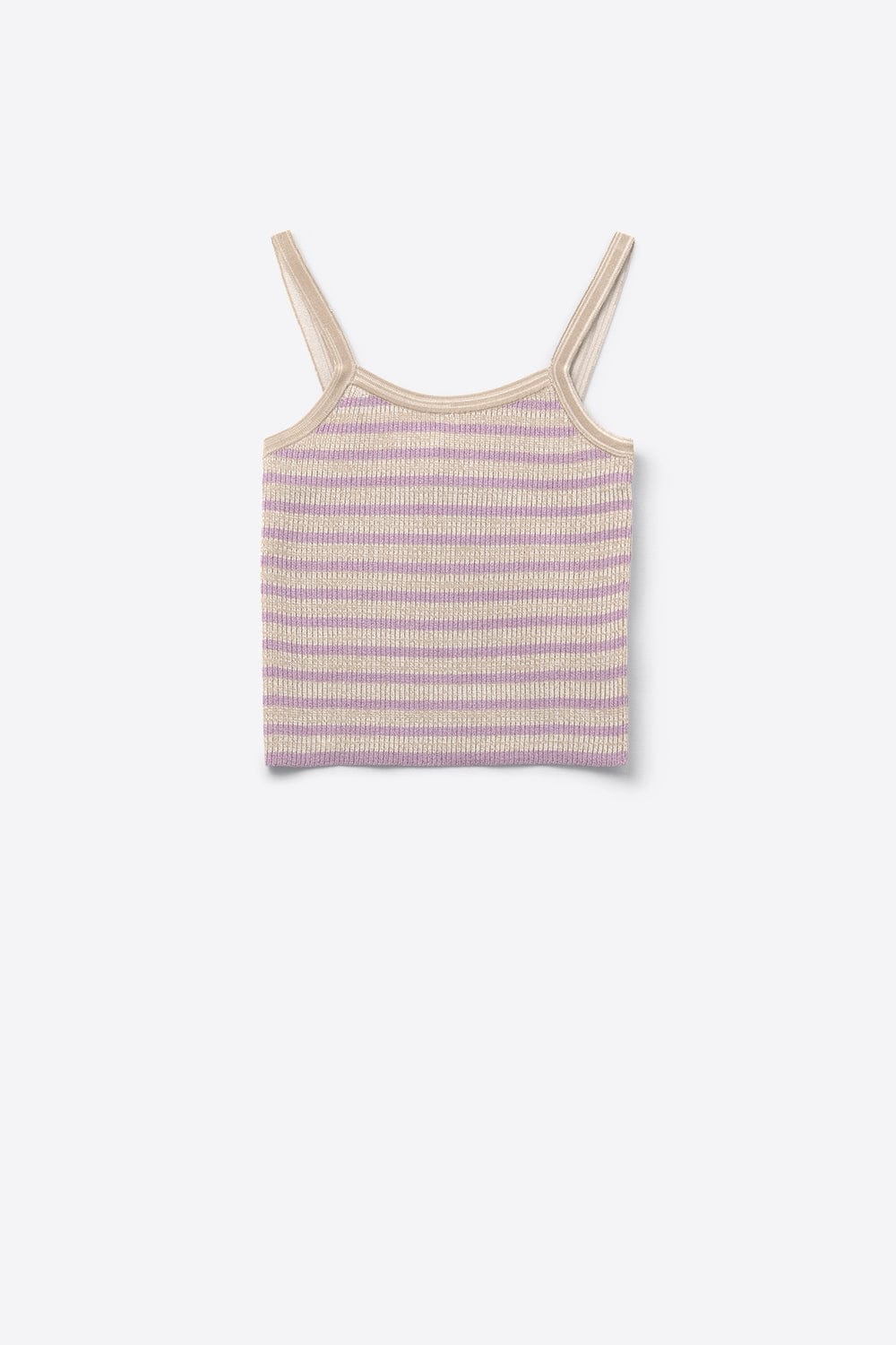 Q2 Women's Tees & Tanks Beige Top With Lilac Stripes And Straps