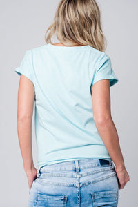 Q2 Women's Tees & Tanks Blue t-shirt with strass details