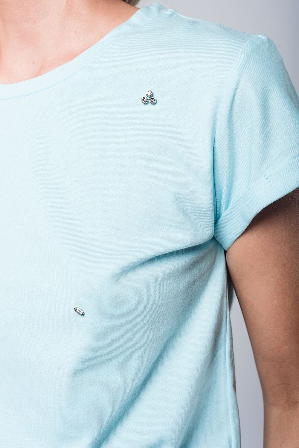 Q2 Women's Tees & Tanks Blue t-shirt with strass details