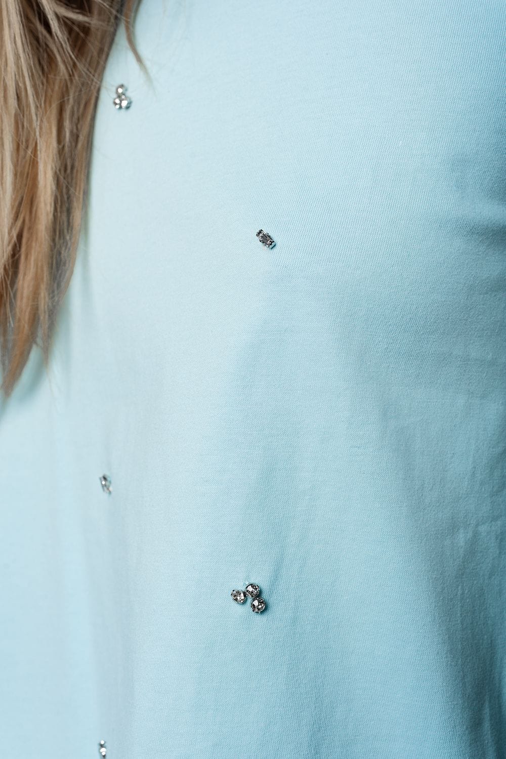 Q2 Women's Tees & Tanks Blue t-shirt with strass details