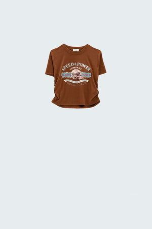 Q2 Women's Tees & Tanks Brown Crew Neck T-Shirt With Graphic Print