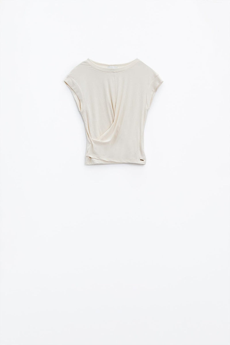 Q2 Women's Tees & Tanks Cream Short-Sleeved Top Crossed At The Bottom Front