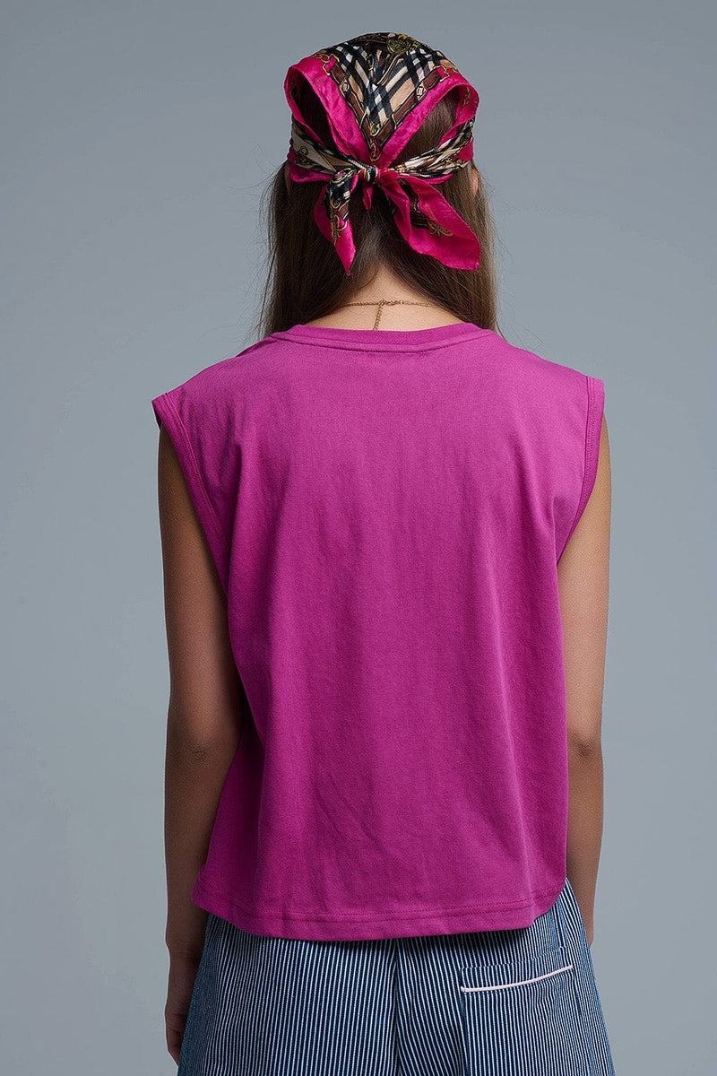 Q2 Women's Tees &Tanks Fuchsia Sleeveless Cotton T-Shirt