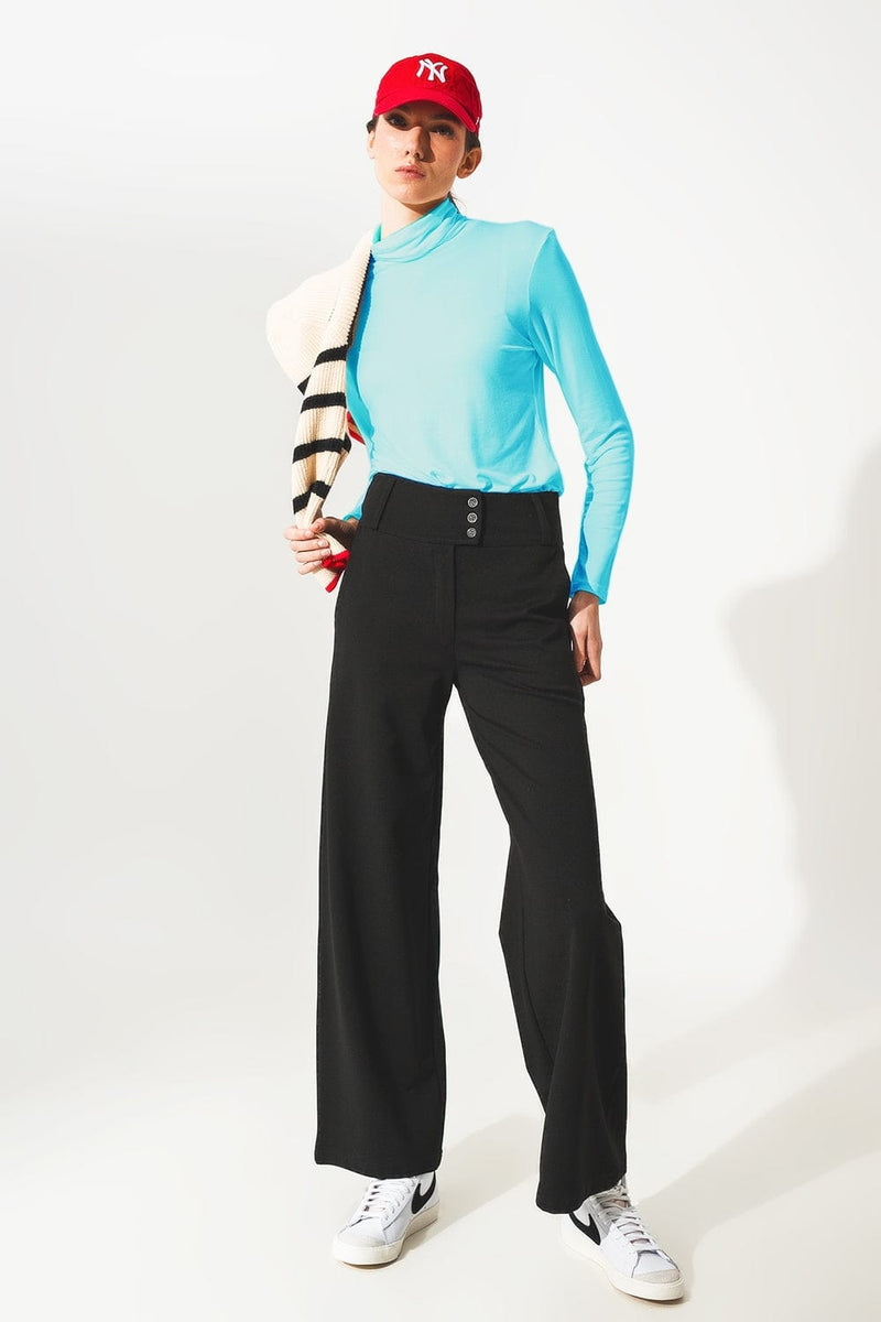Q2 Women's Tees & Tanks High Neck Long Sleeve Top in Modal Blue