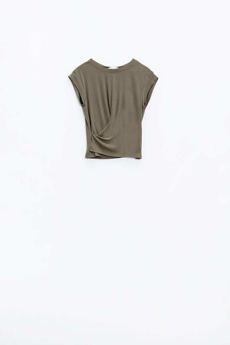 Q2 Women's Tees & Tanks Khaki Short-Sleeved Top Crossed At The Bottom Front