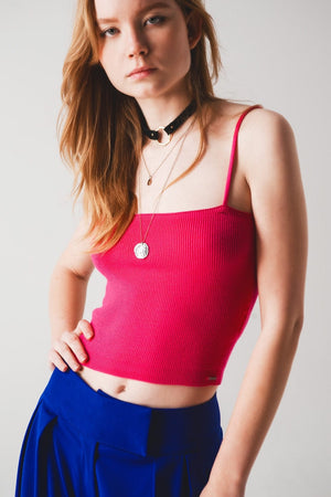 Q2 Women's Tees & Tanks Knitted Clean Ribbed Tank Top in Fucshia