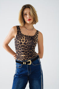 Q2 Women's Tees & Tanks Leopard Print Spandex Strappy Top