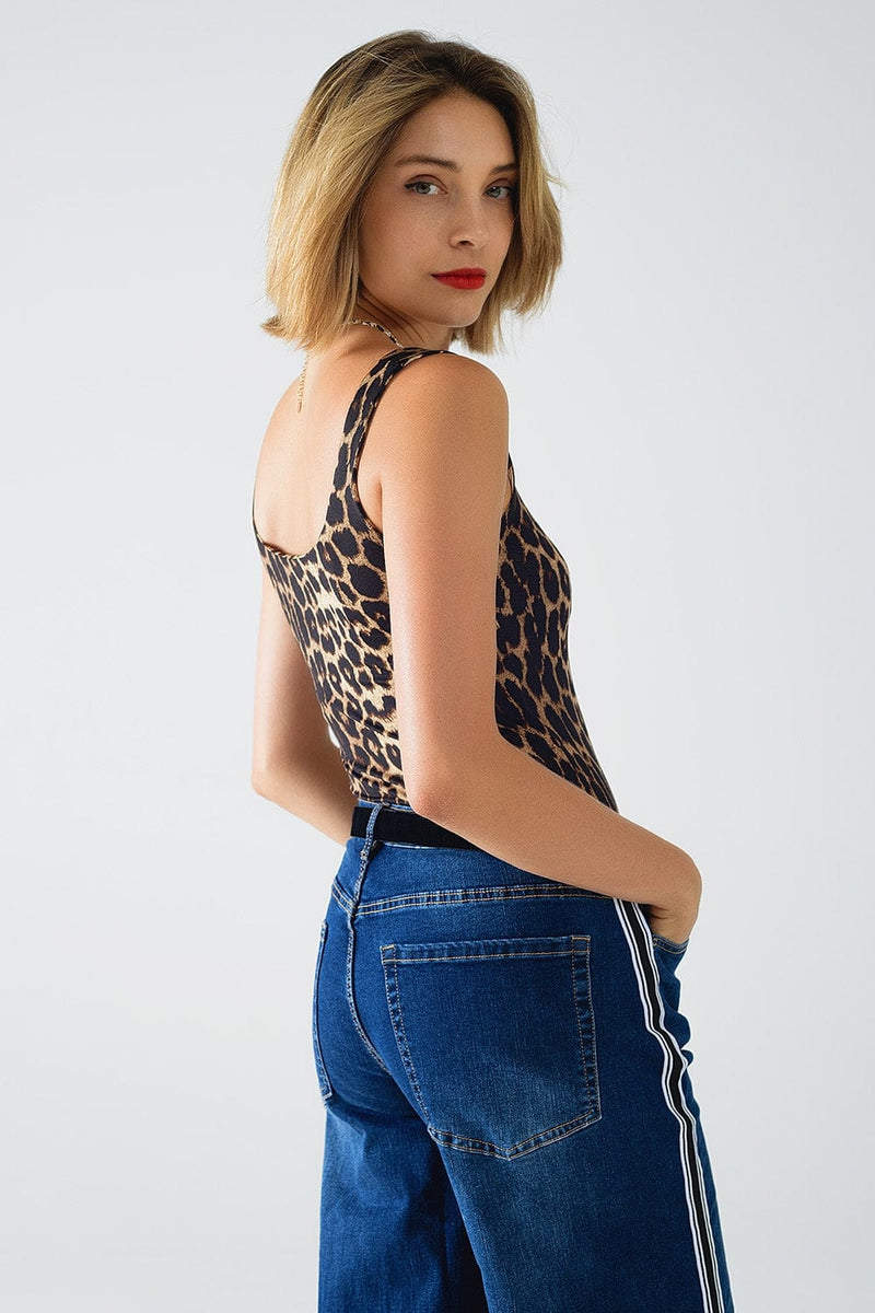 Q2 Women's Tees & Tanks Leopard Print Spandex Strappy Top