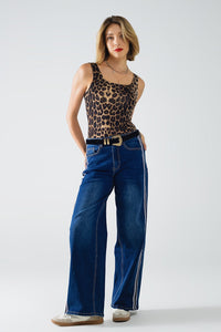 Q2 Women's Tees & Tanks Leopard Print Spandex Strappy Top