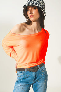 Q2 Women's Tees & Tanks Long Sleeve T Shirt in Orange Modal