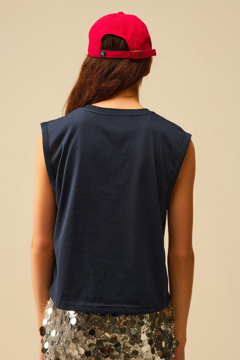 Q2 Women's Tees & Tanks Navy Sleeveless Cotton T-Shirt