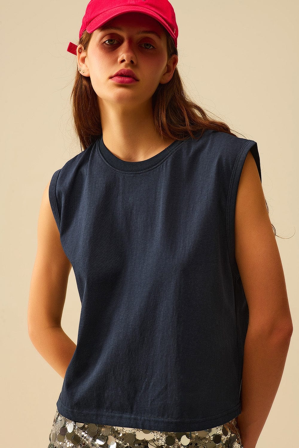 Q2 Women's Tees & Tanks Navy Sleeveless Cotton T-Shirt