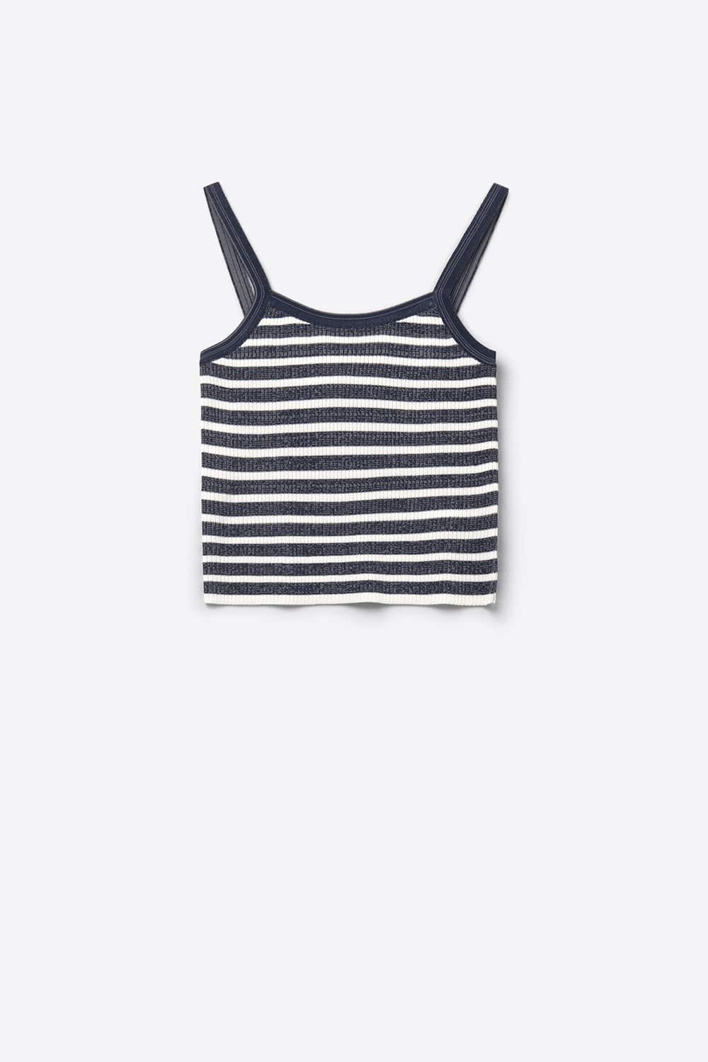 Q2 Women's Tees & Tanks Navy Top With White Stripes And Straps