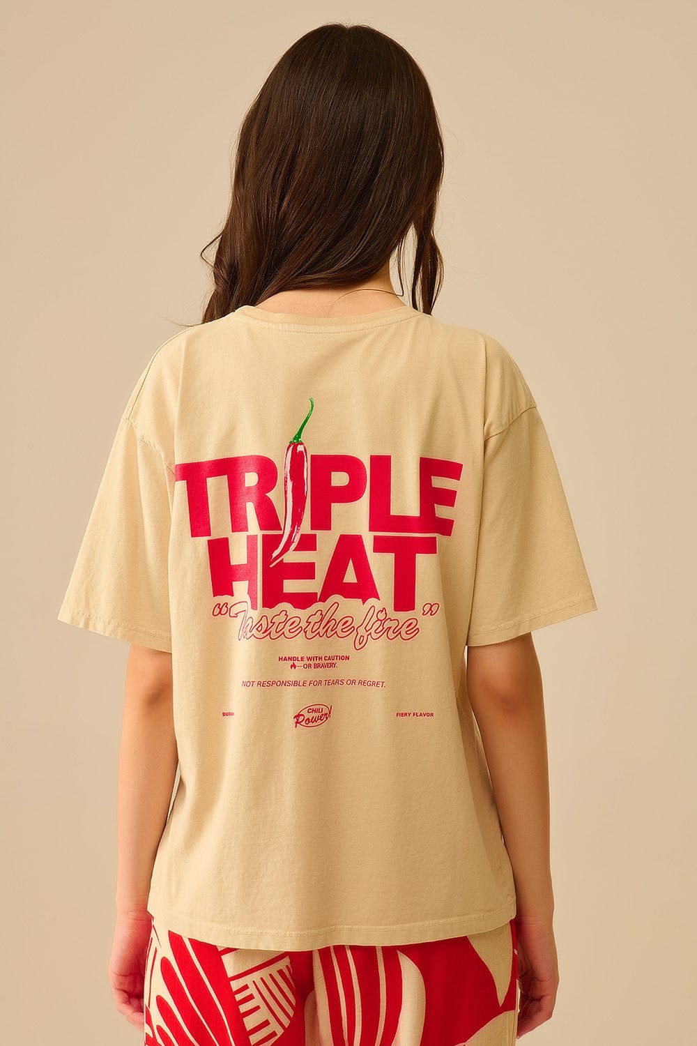 Q2 Women's Tees & Tanks One Size / Beige Beige Relaxed Fit Short Sleeve Triple Heat T-Shirt