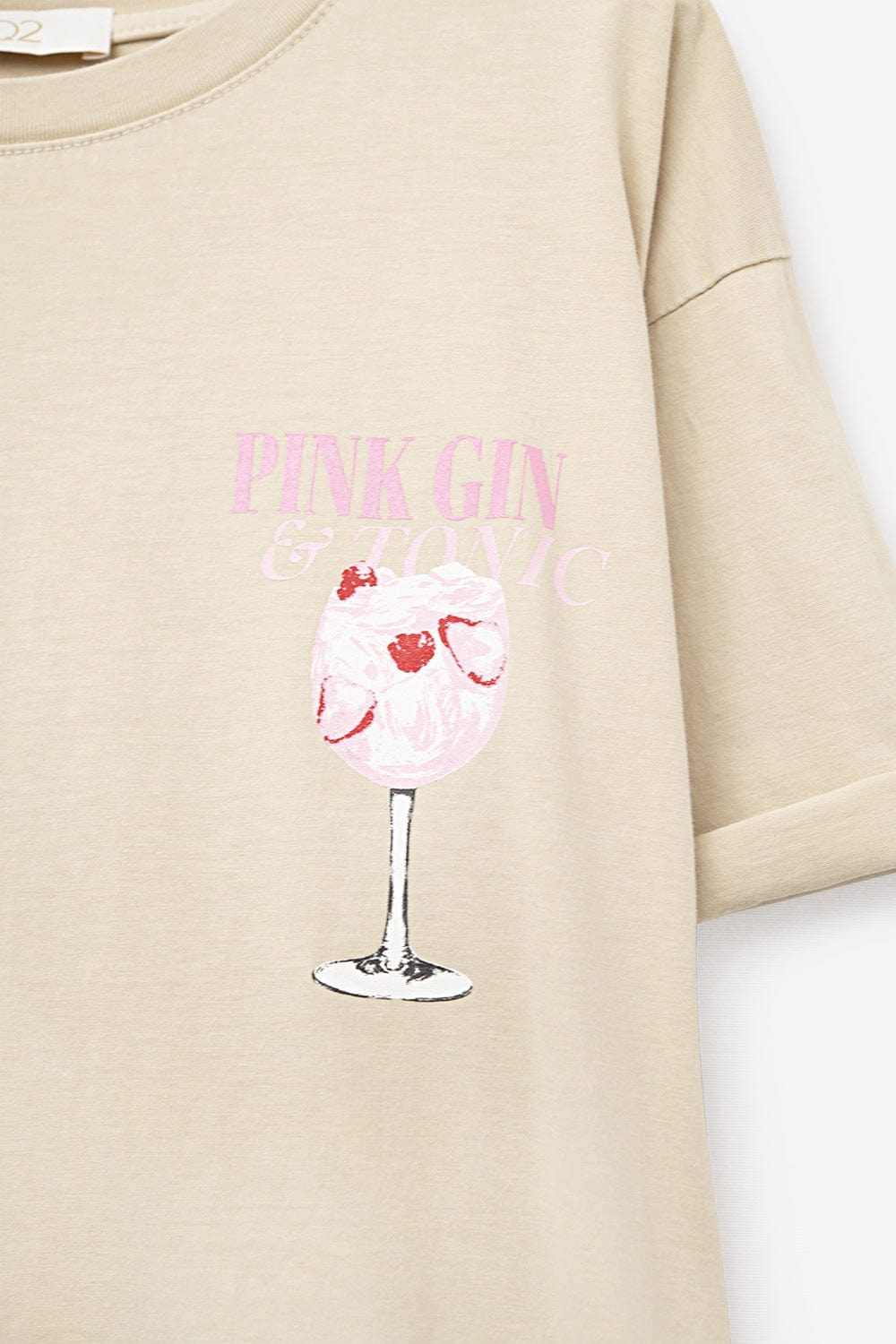 Q2 Women's Tees & Tanks One Size / Beige Beige Short Sleeve Pink Tonic T-Shirt