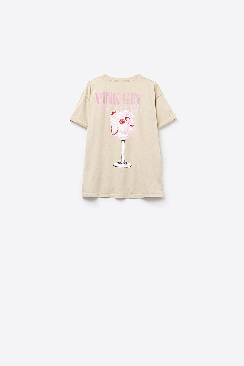 Q2 Women's Tees & Tanks One Size / Beige Beige Short Sleeve Pink Tonic T-Shirt