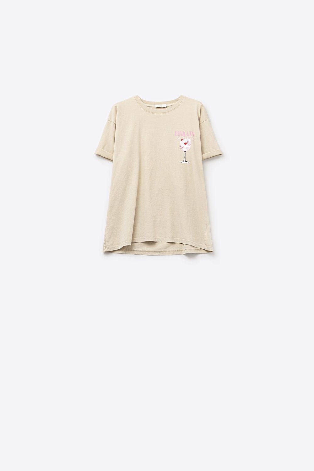 Q2 Women's Tees & Tanks One Size / Beige Beige Short Sleeve Pink Tonic T-Shirt