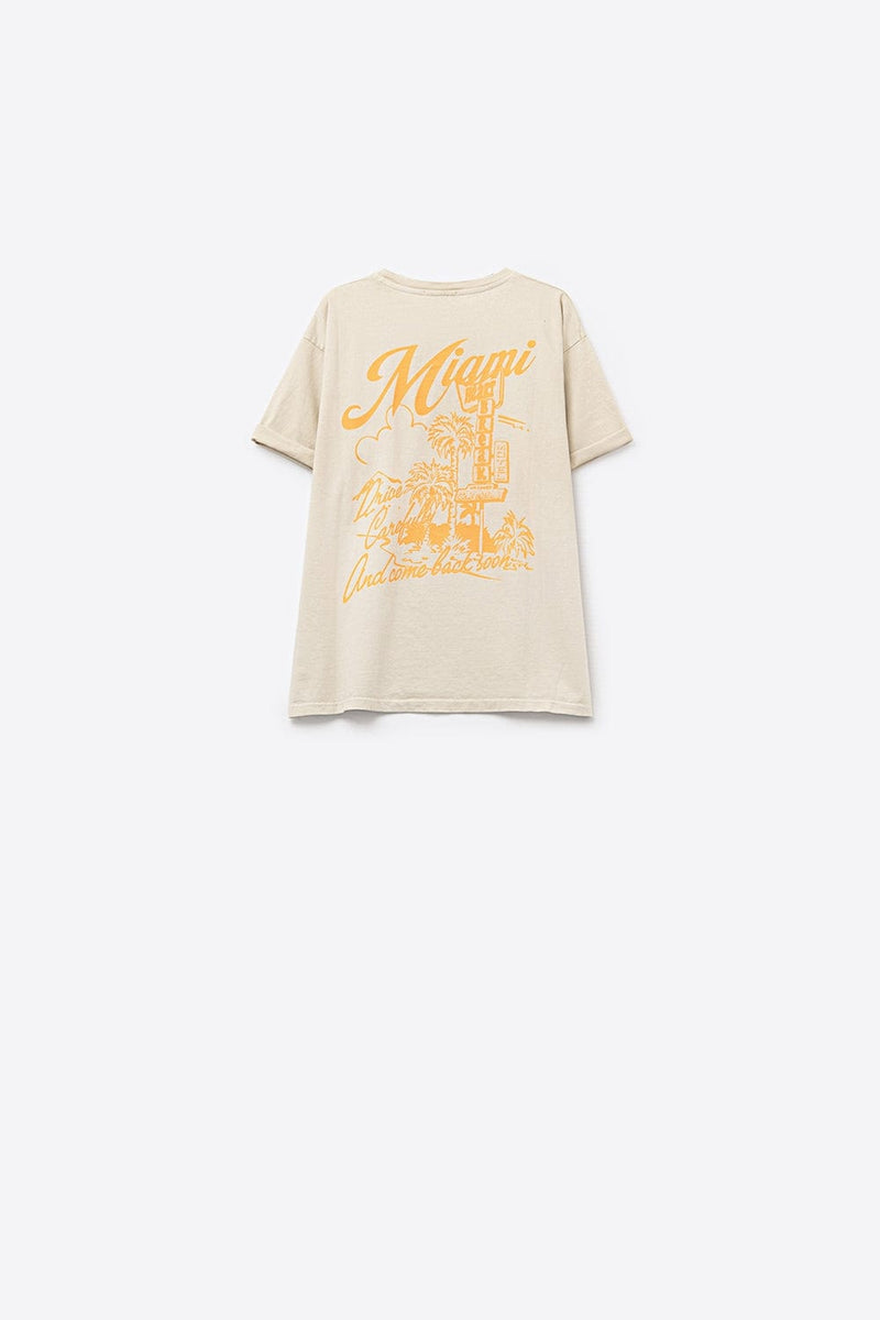 Q2 Women's Tees & Tanks One Size / Beige Beige T-Shirt With Miami Logo Print