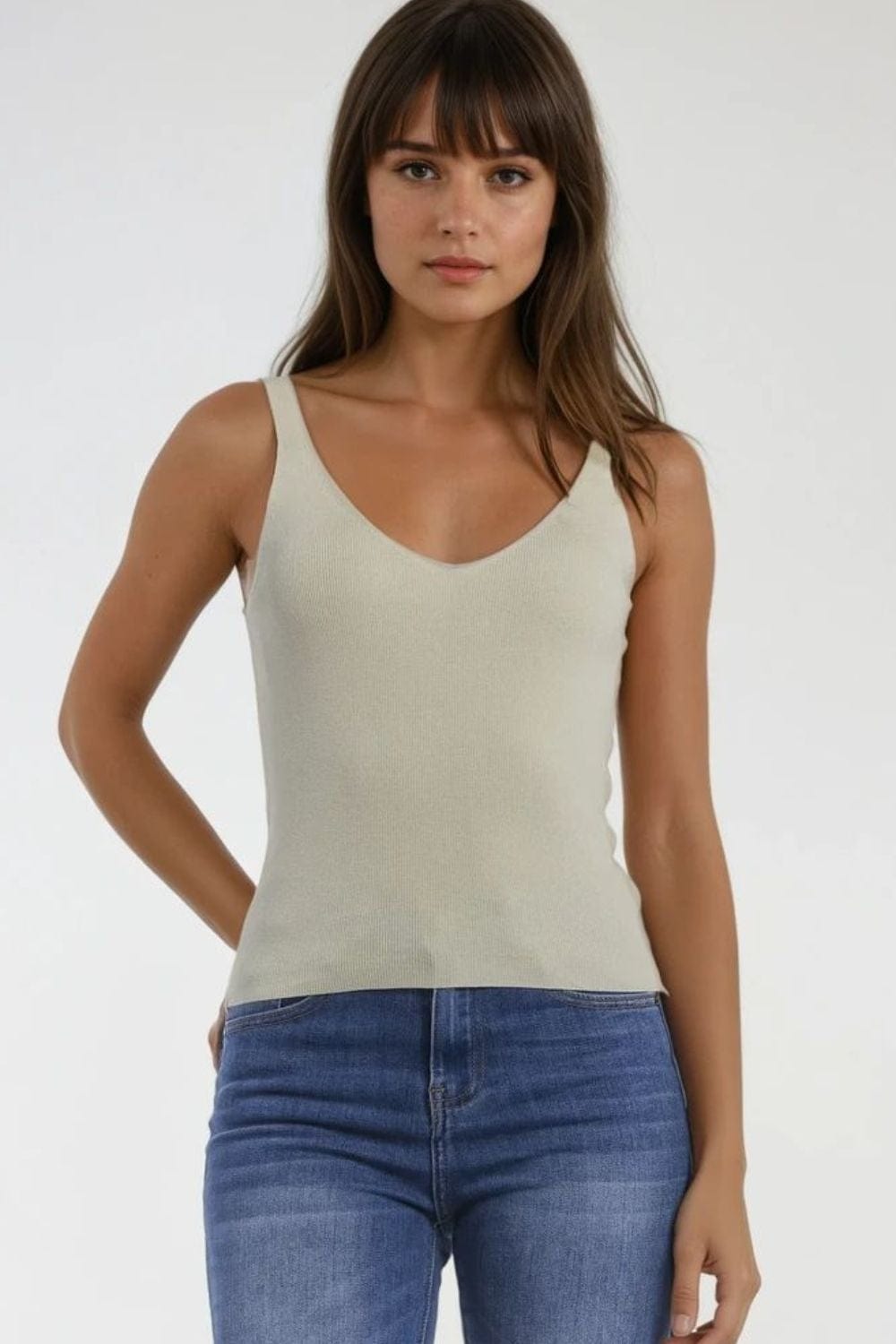 Q2 Women's Tees & Tanks One Size / Beige Comfy Ribbed Tank Top In Beige