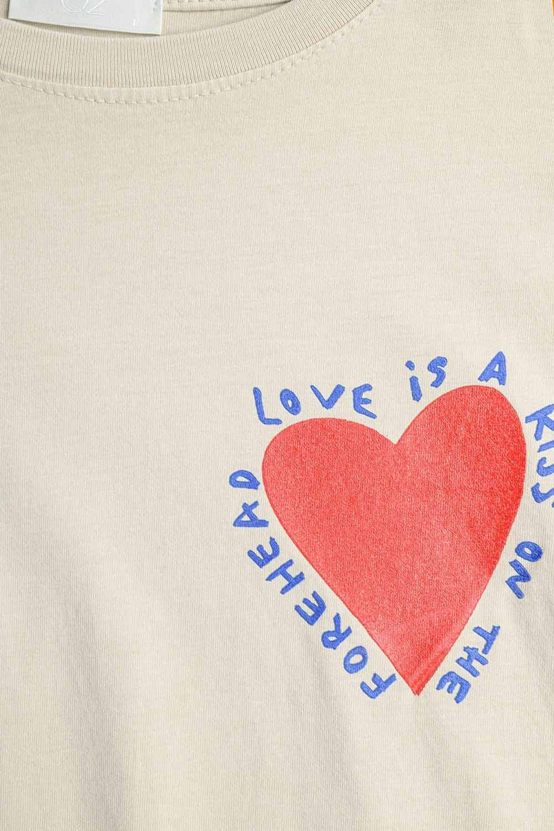 Q2 Women's Tees & Tanks One Size / Beige Relaxed Beige T-Shirt Featuring A Heart Design On Both The Front And Back