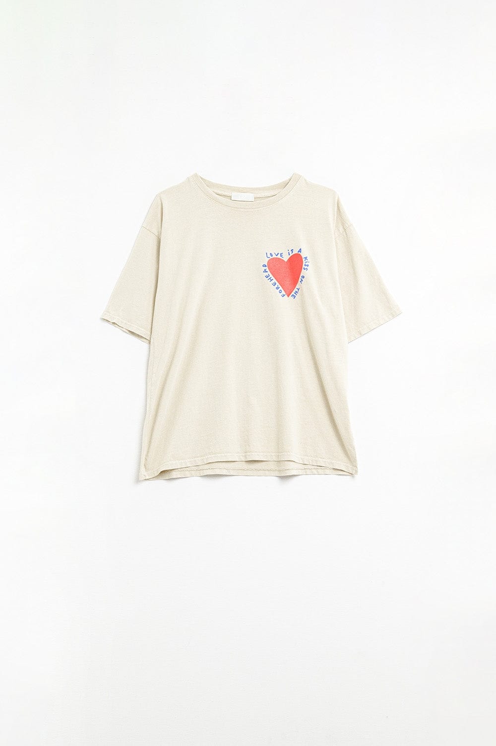 Q2 Women's Tees & Tanks One Size / Beige Relaxed Beige T-Shirt Featuring A Heart Design On Both The Front And Back