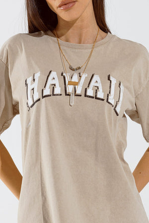 Q2 Women's Tees & Tanks One Size / Beige Washed Effect Hawaii T-Shirt In Beige