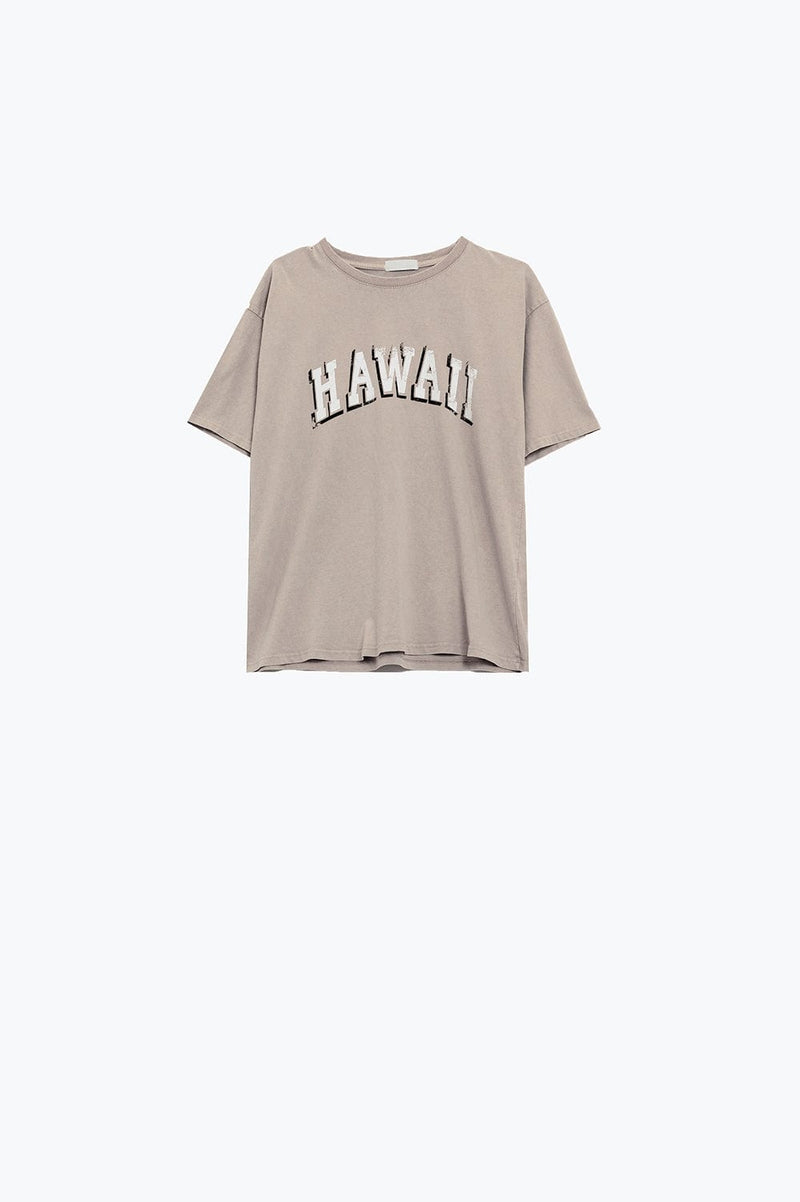 Q2 Women's Tees & Tanks One Size / Beige Washed Effect Hawaii T-Shirt In Beige