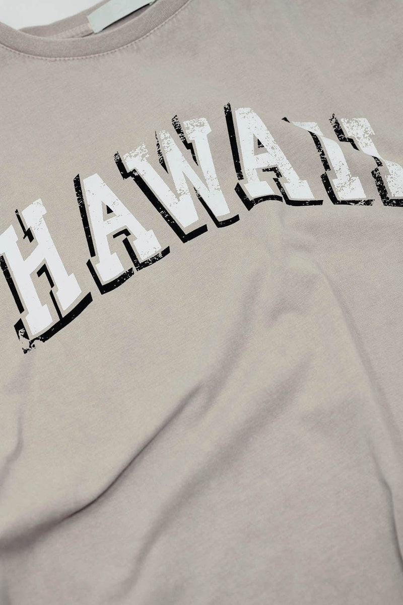 Q2 Women's Tees & Tanks One Size / Beige Washed Effect Hawaii T-Shirt In Beige