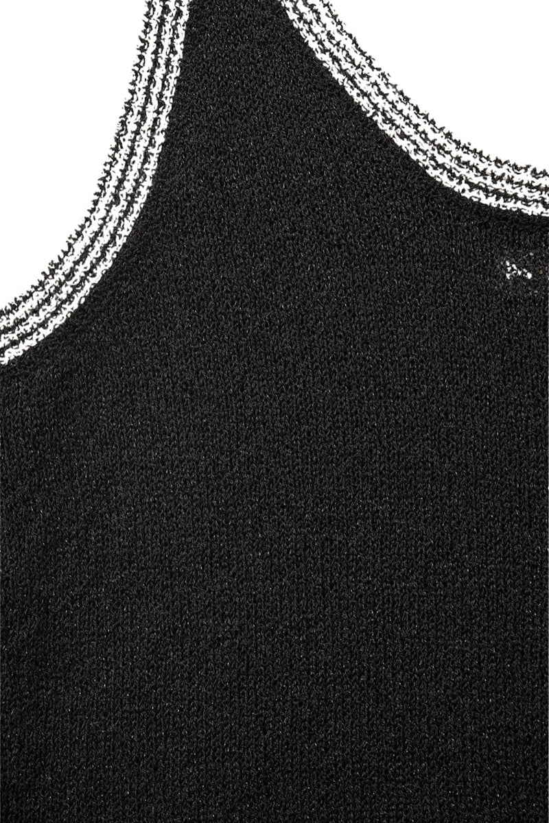 Q2 Women's Tees & Tanks One Size / Black Black Knit Tank Top With White Trim