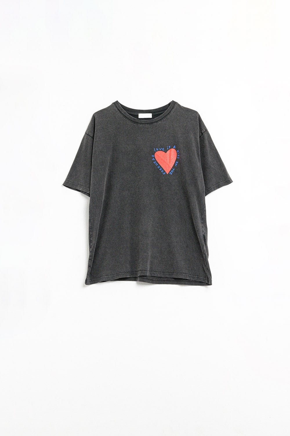 Q2 Women's Tees & Tanks One Size / Black Black T-Shirt Featuring A Heart Design On Both The Front And Back