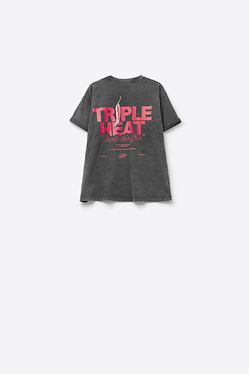 Q2 Women's Tees & Tanks One Size / Black Black Wash Fabric Short Sleeve Triple Heat Logo T-Shirt