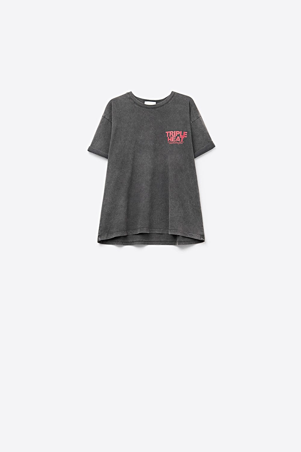 Q2 Women's Tees & Tanks One Size / Black Black Wash Fabric Short Sleeve Triple Heat Logo T-Shirt