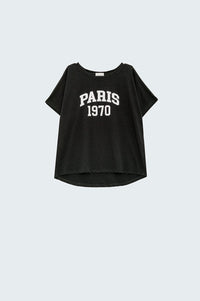 Q2 Women's Tees & Tanks One Size / Black Relaxed Black T-Shirt Printed Paris 1970 In White