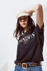 Q2 Women's Tees & Tanks One Size / Black Relaxed Fit T-Shirt In Washed Black With London Logo