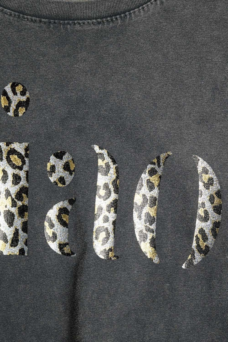 Q2 Women's Tees & Tanks One Size / Black Relaxed Stonewashed Black T-Shirt With Ciao In Leopard Print