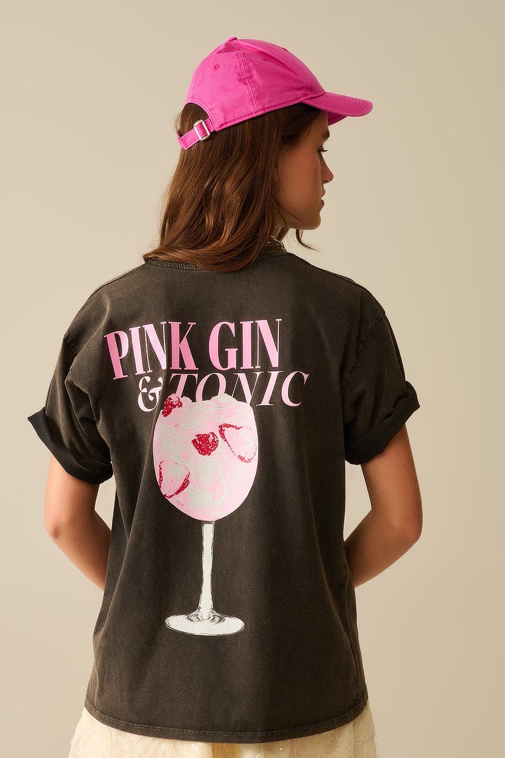 Q2 Women's Tees & Tanks One Size / Black Washed Black Pink Tonic T-Shirt