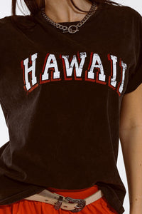 Q2 Women's Tees & Tanks One Size / Black Washed Effect Hawaii T-Shirt In Black