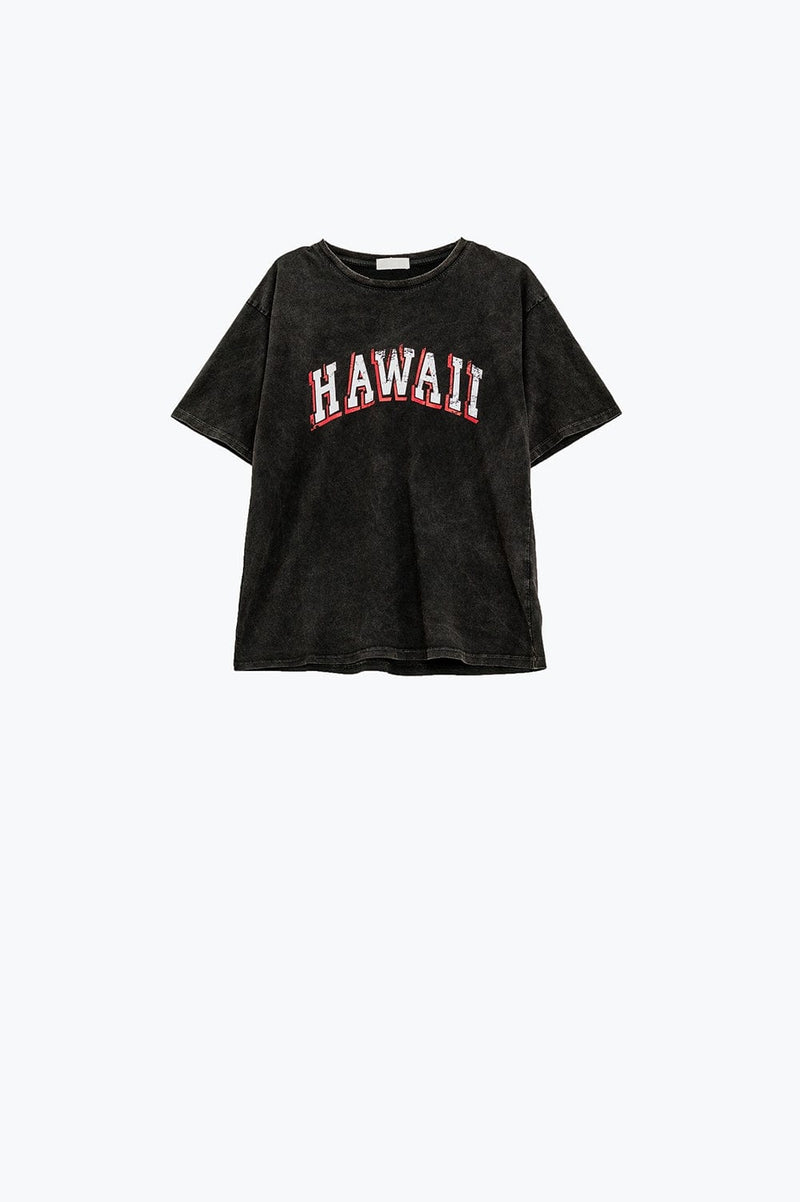 Q2 Women's Tees & Tanks One Size / Black Washed Effect Hawaii T-Shirt In Black