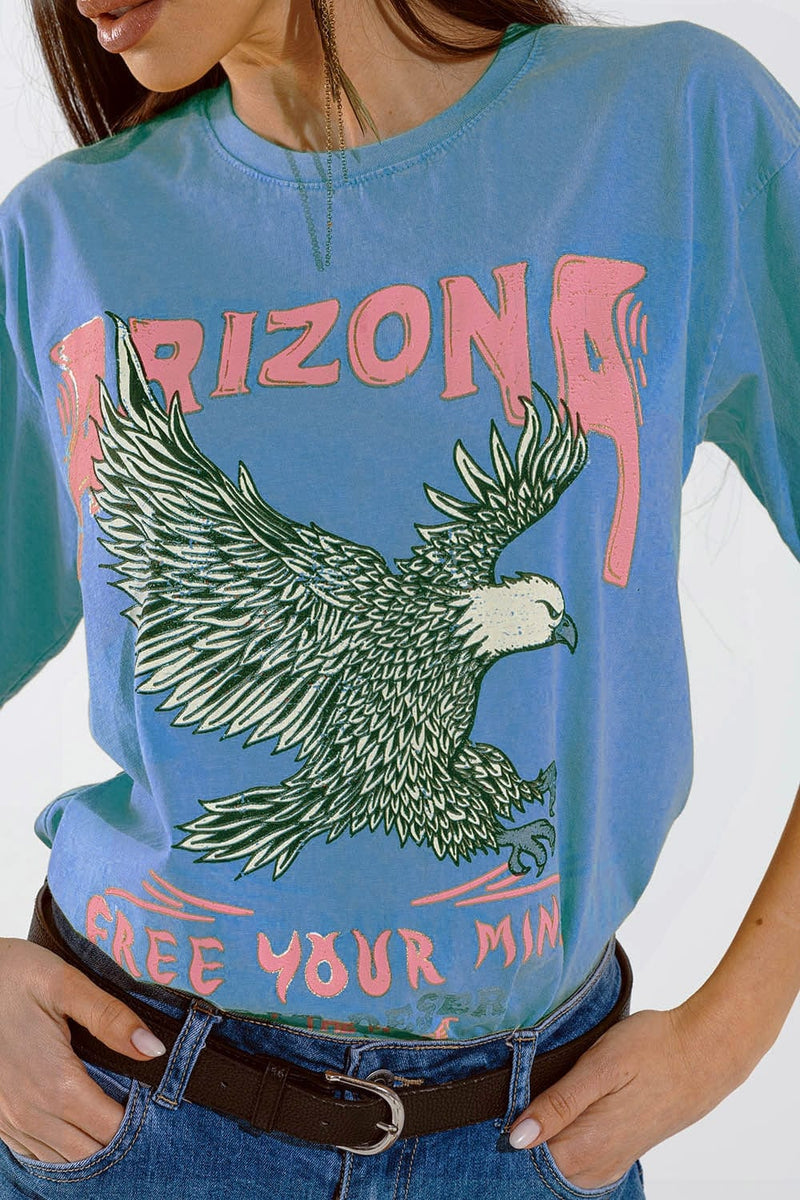 Q2 Women's Tees & Tanks One Size / Blue Arizona T-Shirt With Eagle Digital Print In Blue