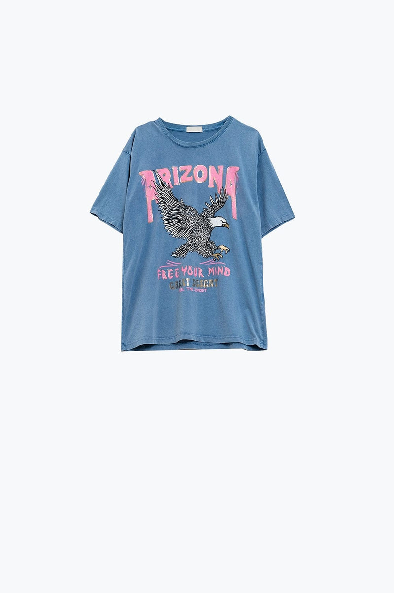 Q2 Women's Tees & Tanks One Size / Blue Arizona T-Shirt With Eagle Digital Print In Blue