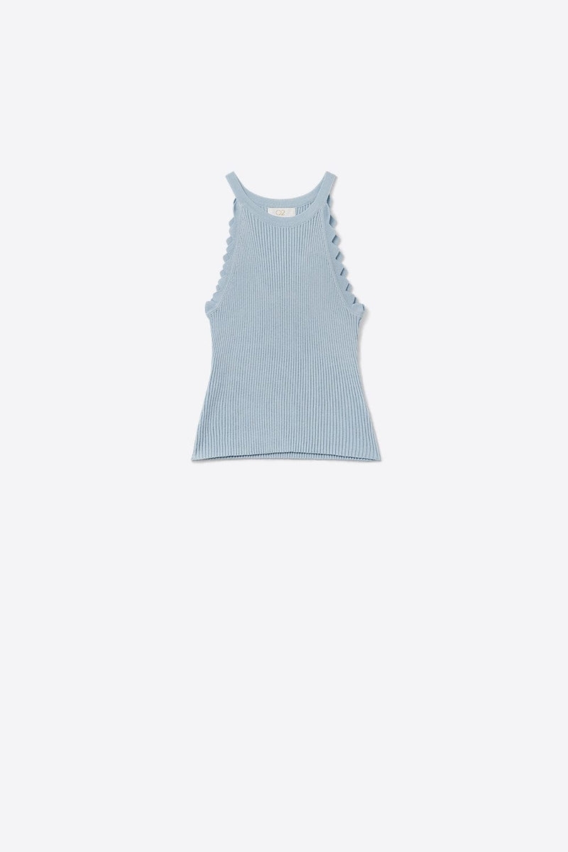 Q2 Women's Tees & Tanks One Size / Blue Baby Blue Tank Top With Ribbed Underarm Detail