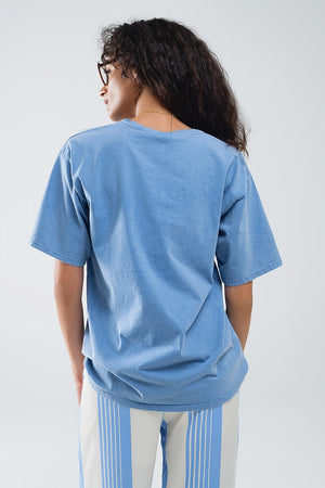 Q2 Women's Tees & Tanks One Size / Blue Blue Relaxed T-Shirt With Manhattan Text