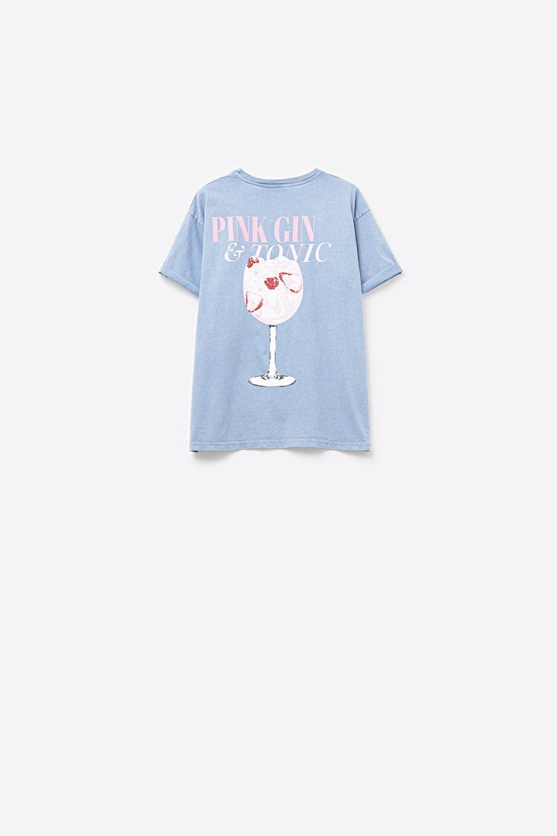 Q2 Women's Tees & Tanks One Size / Blue Blue Short Sleeve Pink Tonic T-Shirt