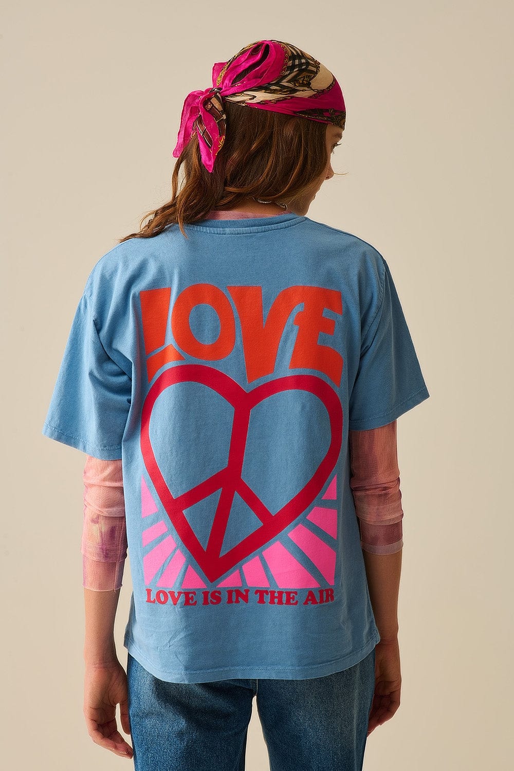 Q2 Women's Tees & Tanks One Size / Blue Blue T-Shirt Made In Italy With Love Is Air And Heart With Peace Logo