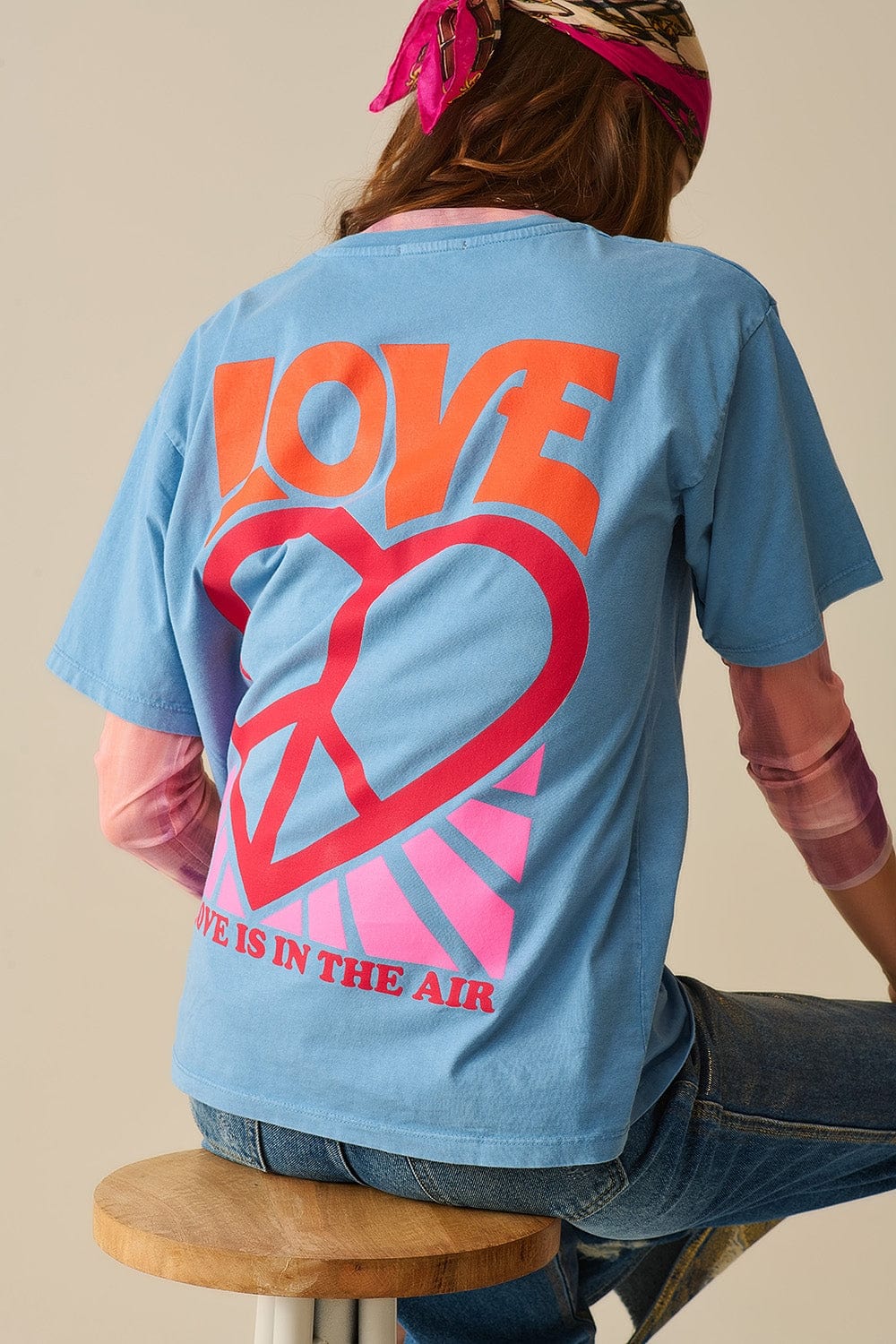 Q2 Women's Tees & Tanks One Size / Blue Blue T-Shirt Made In Italy With Love Is Air And Heart With Peace Logo