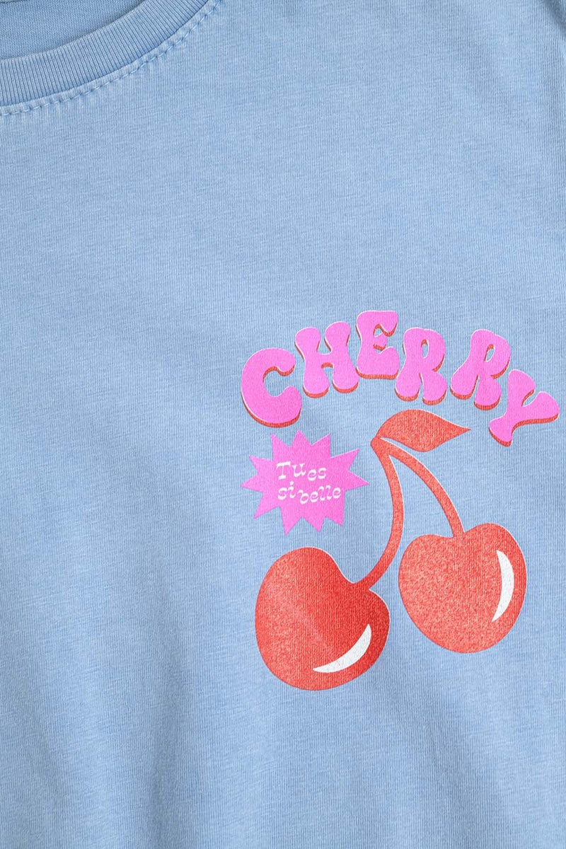 Q2 Women's Tees & Tanks One Size / Blue Blue T-Shirt With Cherry In Logo And Letters